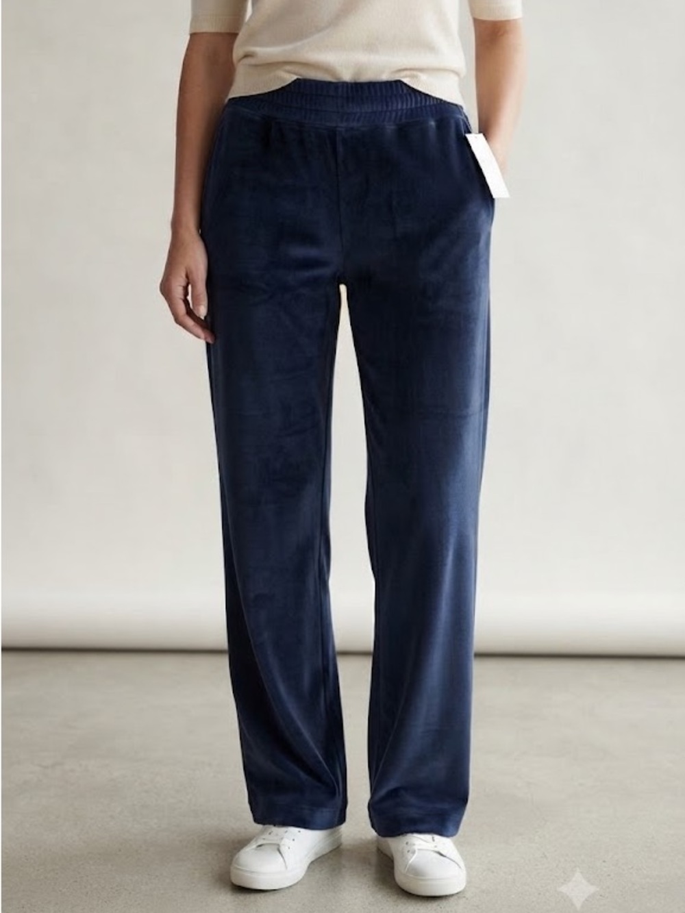 Jockey Navy Blue Velour Wide Leg Lounge Pants Women's M Soft Cozy Pull On NWT